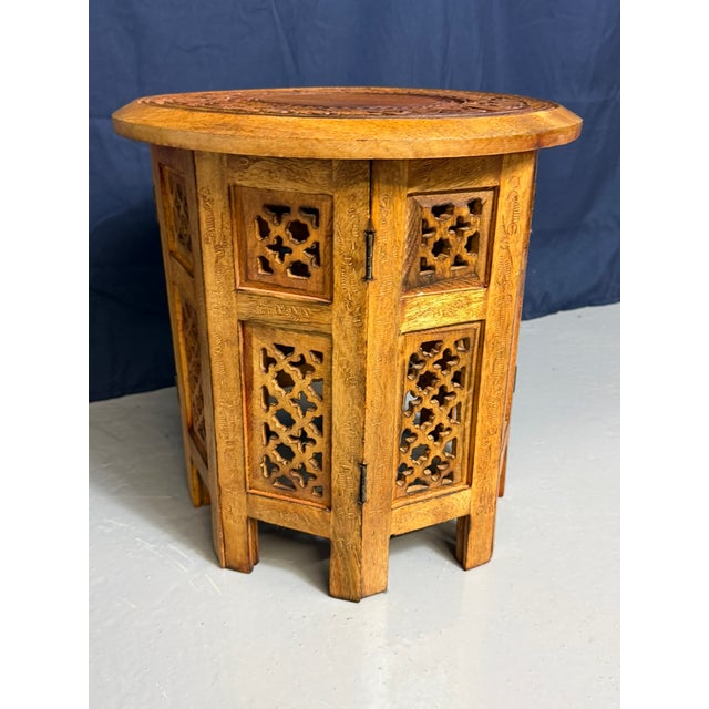 Rustic Small Hand-Carved Folding Table from Hoshiarpur, 1950 For Sale - Image 3 of 11