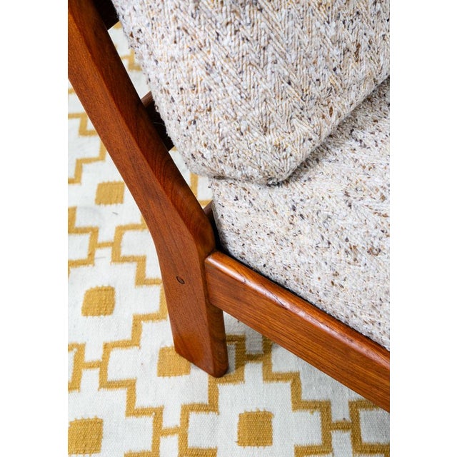 1960s 1960s Mid Century Danish Modern Lounge Chair Side Solid Teak Wool Denmark Oatmeal MCM For Sale - Image 5 of 12