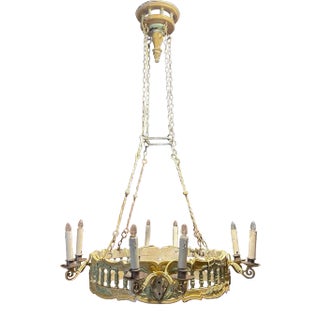 Early 20th Century French Painted Carved Walnut Eight-Light Chandelier For Sale