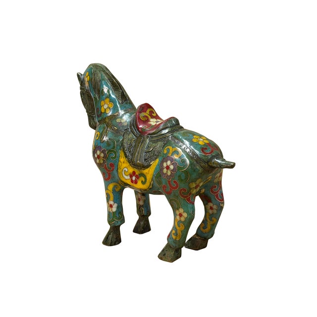 Capture the timeless elegance of traditional Asian artistry with this exquisite, vintage Chinese cloisonné enamel horse...