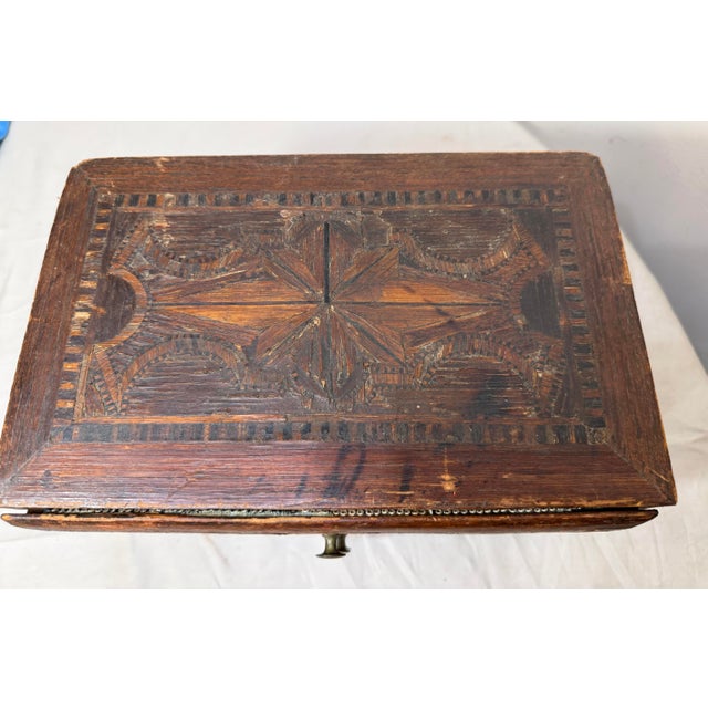 Antique 19th Century Handmade Wood Veneer Marquetry Jewelry Box Dresser Chest For Sale - Image 13 of 14