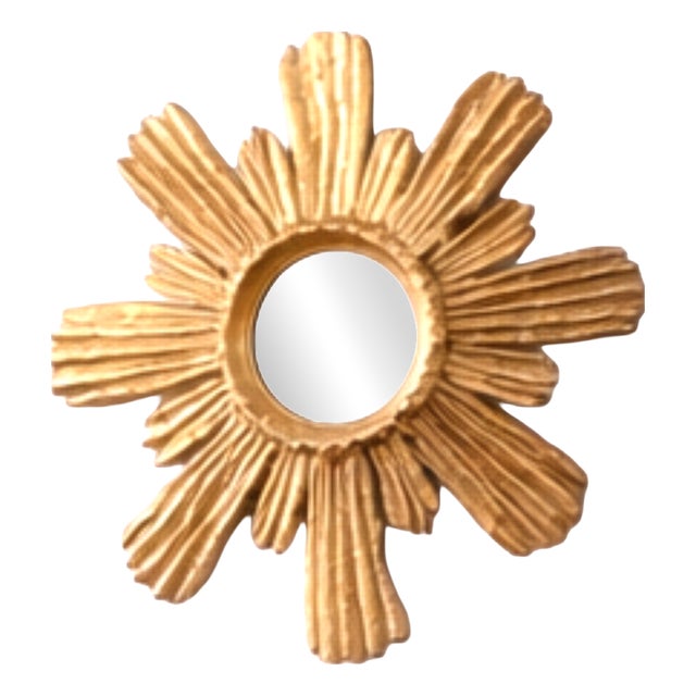 Sunburst Mirror in Gilded Wood, 1980s For Sale