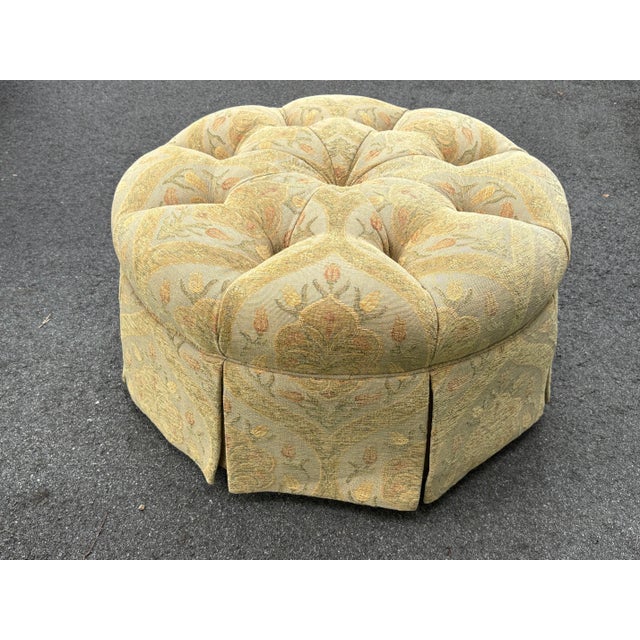 Rustic European French Abusson Style Upholstered Skirted Ottoman by Pearson For Sale - Image 3 of 9