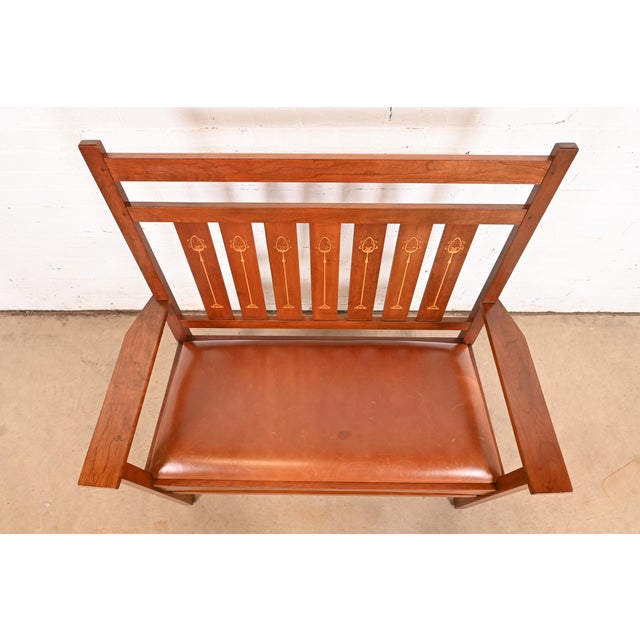 Late 20th Century Stickley Harvey Ellis Collection Inlaid Cherry Wood Bench or Settee For Sale - Image 5 of 14
