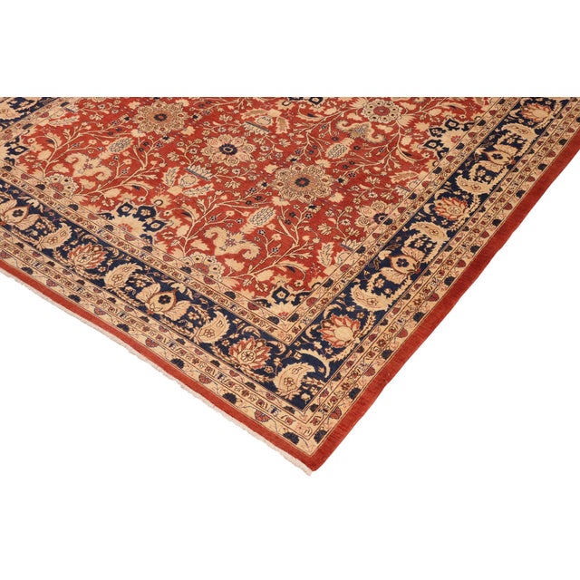Shabby Chic Ziegler Rust Blue Hand-Knotted Wool Rug - 10'2'' X 13'10'' For Sale - Image 4 of 8