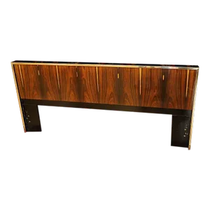 1970s Milo Baughman Style Rosewood Veneer & Black Headboard