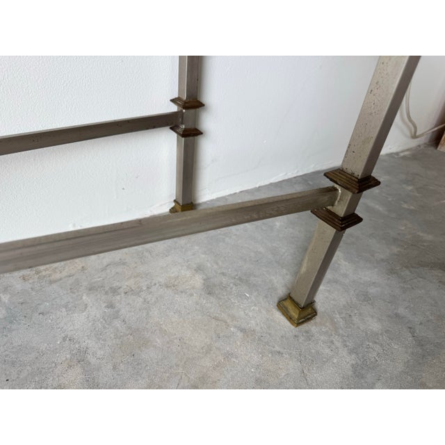 Silver Italian Hollywood Regency Neoclassical - Style Brushed Steel and Brass Console Table, Maison Jansen Att For Sale - Image 8 of 12