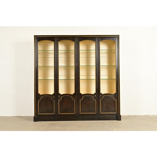 Baker Furniture French Regency Louis XVI Carved Walnut and Parcel Gilt Lighted Breakfront Bookcase Cabinet, Circa 1960s For Sale - Image 14 of 14