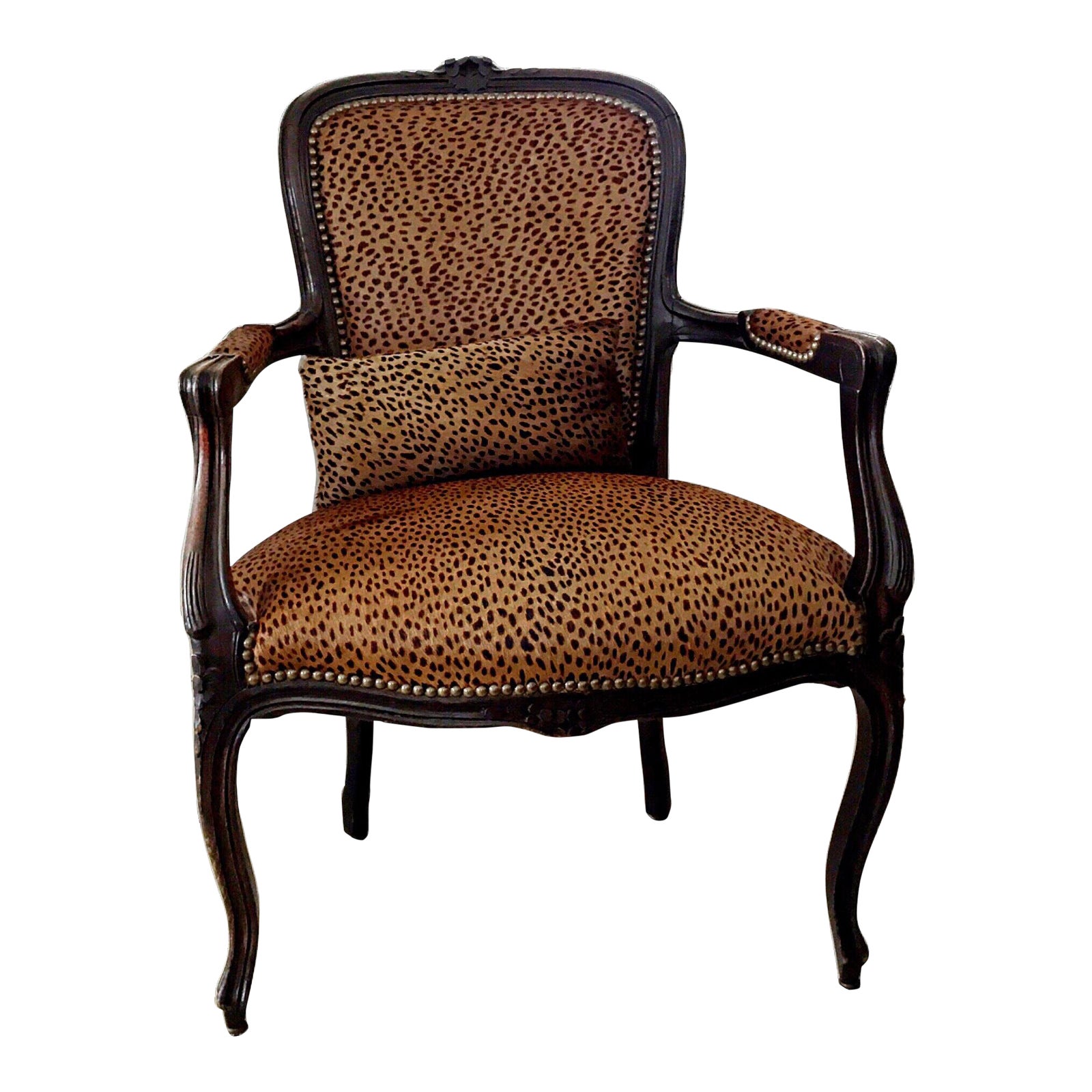 Antique Louis Xv French Cabriolet Chair New Upholstery Leather Calf Hair Cheetah Print Chairish