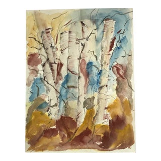 1980’s Original Double Sided Abstract Ink Drawing /Watercolor Pointing Birch Trees/ Abstract Landscape For Sale