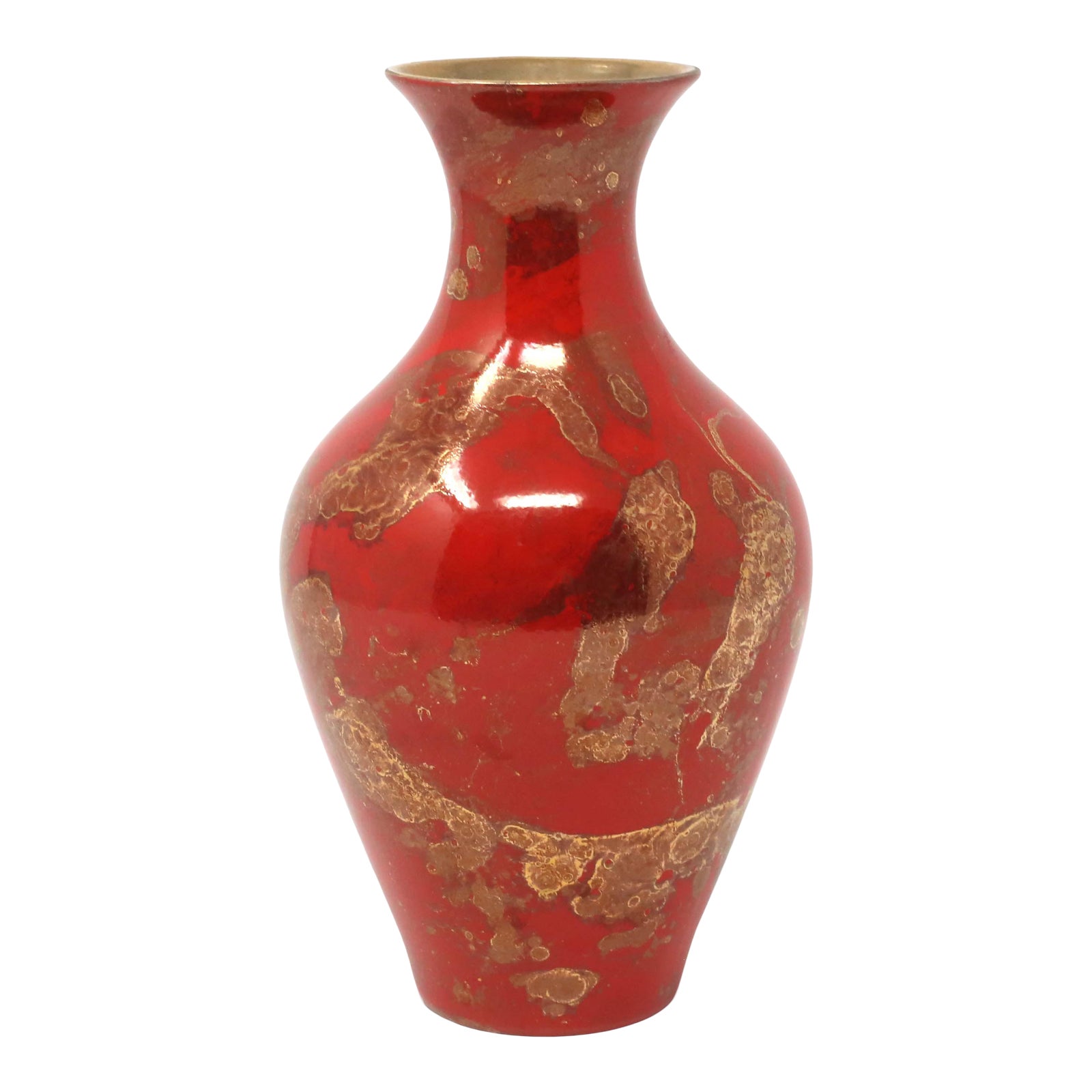 Vintage Vermilion Red and Gold Porcelain Vase by Chairish