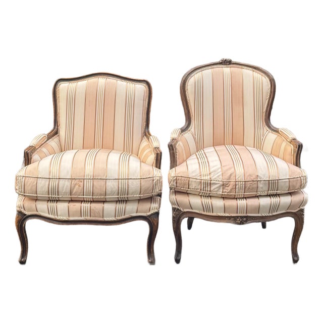 Early 20th Century Coordinating Pair of French Bergere Chairs - Made in Italy For Sale
