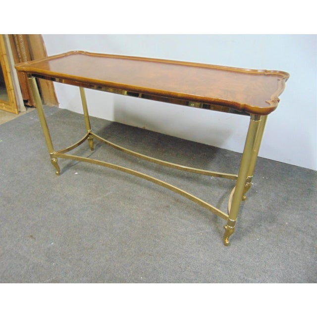 Mid 20th Century Regency Style Burl & Brass Console Table For Sale - Image 5 of 9
