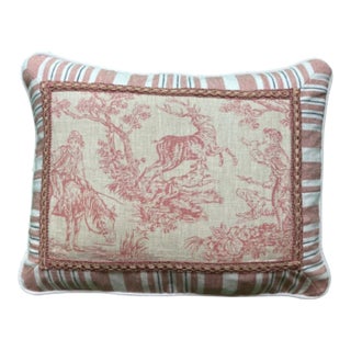 Vintage Framed Toile Decorative Pillow With Down/Feather Insert For Sale