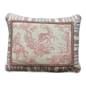Vintage Framed Toile Decorative Pillow With Down/Feather Insert