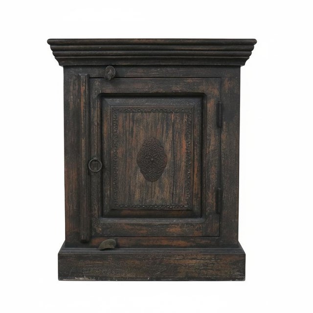 1990s 1990s Rustic Solid Wood 24" Wide Nightstand With Metal Motif Accent For Sale - Image 5 of 5