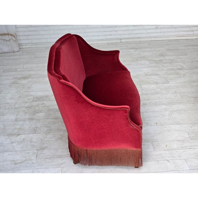 Red Danish 2-Seater Sofa in Red Velour with Ash Legs, 1970s For Sale - Image 8 of 18