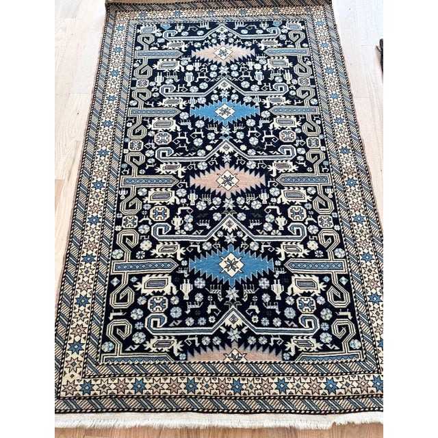 Blue Antique Shirvan Rug, Hand Knotted Wool Oriental Rug Navy Blue, Light Blue, Ivory For Sale - Image 8 of 17