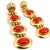 Mid-Century Modern Vintage 18k Yellow Gold 3-Station Cabochon Coral Shell Dangle Drop Earrings, Pair For Sale - Image 3 of 5