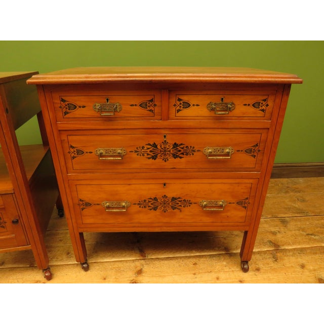 English Stencilled Chest of Drawers and Bedside Chest, 1890s, Set of 2 For Sale - Image 14 of 18