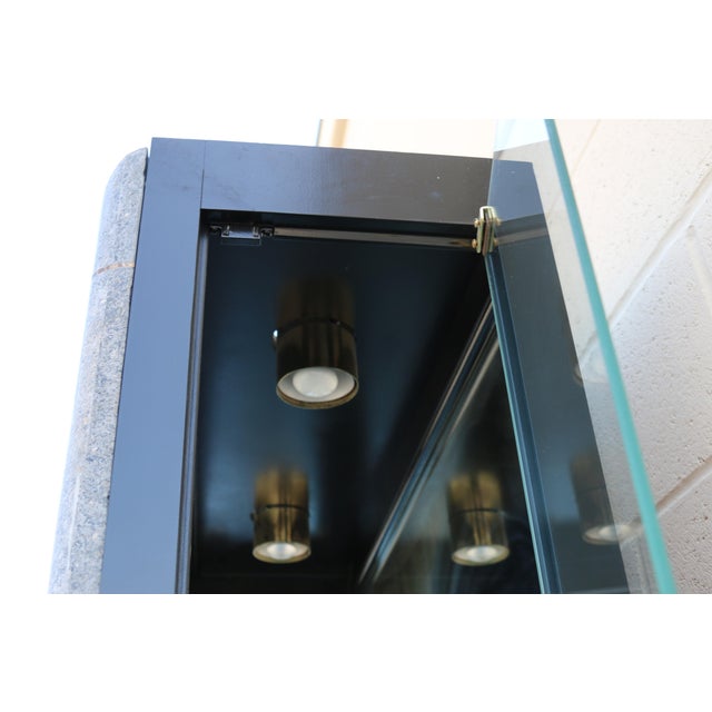 Pair of Late 20th Century Art Deco Revival Fossil Stone & Glass Lighted Display Cabinets by Pulaski For Sale - Image 9 of 18