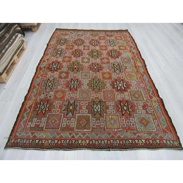 Traditional Handwoven Embroidered Turkish Kilim Rug - 6′1″ × 9′3″ For Sale - Image 3 of 6