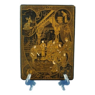 Black Lacquered and Gilded Papier-Mâché Plaque Panel, Japan, Late 19th-Early 20th Century For Sale