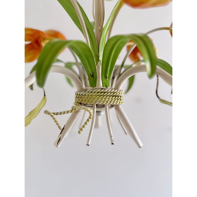 Cream Vintage Tole Tulip Chandelier in Orange and Yellow Painted Steel, 1960s For Sale - Image 8 of 18