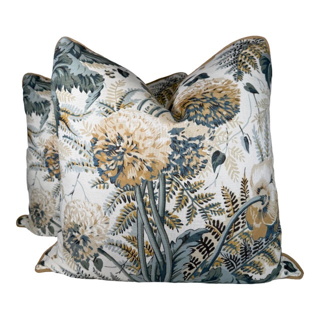Anna French "Dahlia" in Soft Gold on Cream 22" Pillows-a Pair For Sale