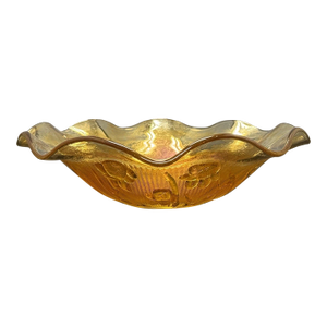 Jeannette Iris & Herringbone Marigold Carnival Glass 11" Bowl Ruffled Depression