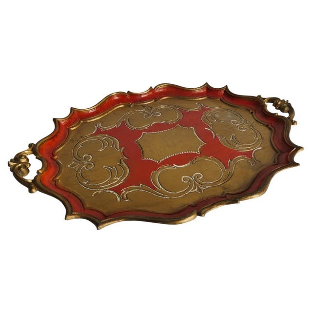 Mid-Century Florentine Rococo Style Scalloped Red Giltwood Tray, Italy, 1950s For Sale - Image 14 of 14
