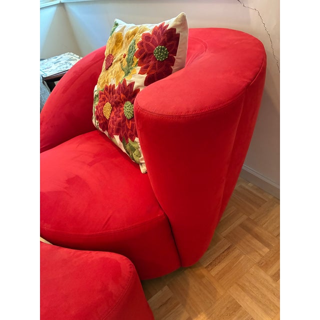 Ruby Red Vintage Nautilus Swivel Chair & Ottoman 2pc Set For Sale - Image 8 of 10