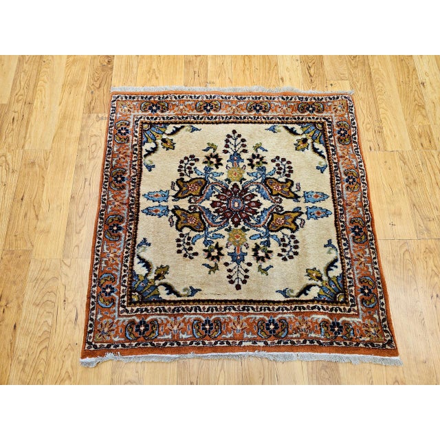 Vintage Persian Bakhtiari Rug, Hand-Knotted Wool, Floral Pattern, Ivory & Rust Red, 3x3 For Sale - Image 12 of 12