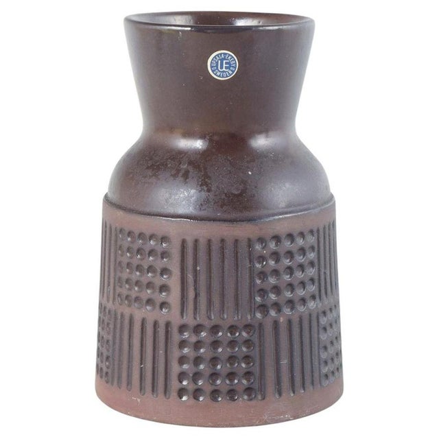 1960s Vintage Stoneware Vase with Geometric Relief Pattern by Mari Simmulson and Upsala-Ekeby, 1960s For Sale - Image 5 of 5