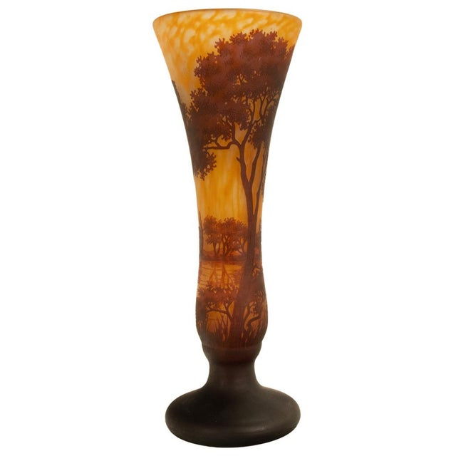 Large Antique French Art Nouveau Daum Nancy Cameo Tree Landscape Glass Vase 1900 For Sale In Portland, OR - Image 6 of 18