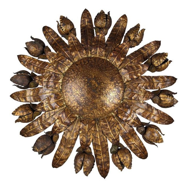 Large Gilt Floral Sun Lamp, 1950s For Sale - Image 11 of 11