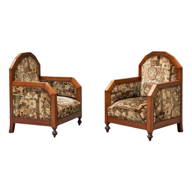 Set of Art Deco Armchairs in Wood and Tapisserie, 1920s For Sale