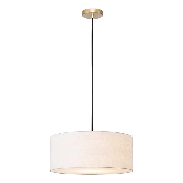 Nova of California Modern Brass Stretch Pendant - White Linen Shade, Weathered Brass For Sale