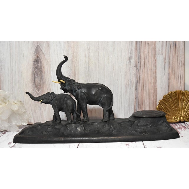 Victorian Bronze Elephant Desk Pen Holder with Inkwell Signed Austria This is a great statement piece for your office....
