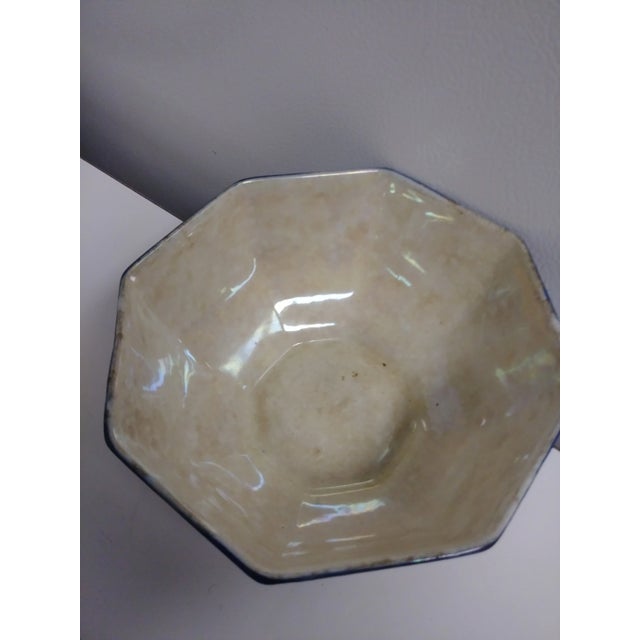 1950s 1950's Stoke on Trent Majolica 8-Sided Blue Floral Lusterware Bowl For Sale - Image 5 of 7