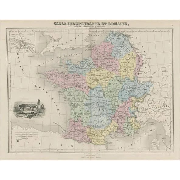 Antique Map of France in Ancient Roman Times, 1880 For Sale