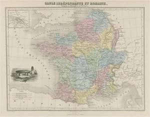 Antique Map of France in Ancient Roman Times, 1880