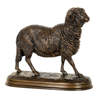 French Antique Bronze Sculpture of “Standing Ram”, Isidore Jules Bonheur For Sale