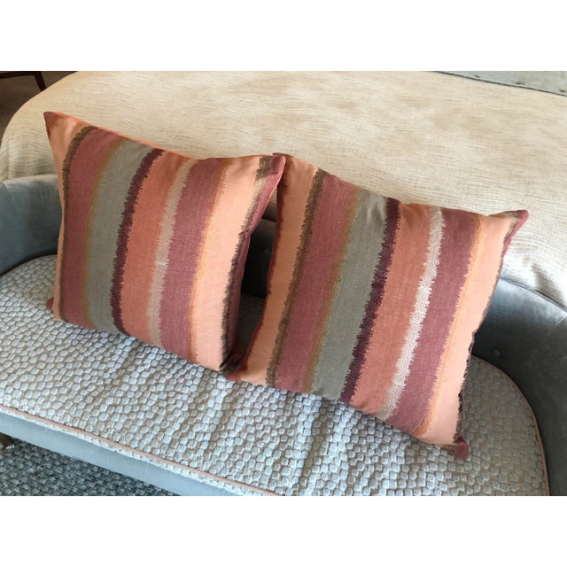 Terra Cotta Embroidered Cowtan & Tout Arezzo Brick Terracotta Orange Taupe Beige Abstract Pillow Covers - a Pair For Sale - Image 8 of 8