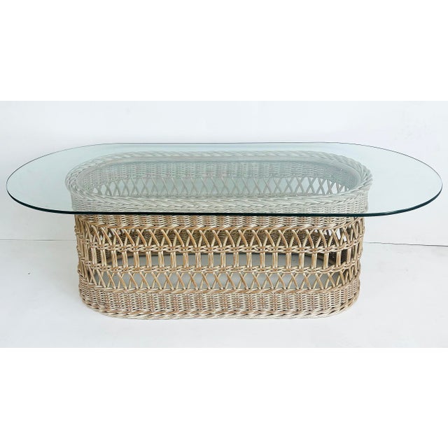 Henry Link 1970s Wicker, Glass Coffee Table, Side Table Set Henry Link, Lexington Attributed For Sale - Image 4 of 10