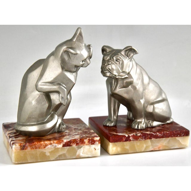 Art Deco Cat and Bulldog Bookends by Irenée Rochard, 1930, Set of 2 For Sale - Image 3 of 14