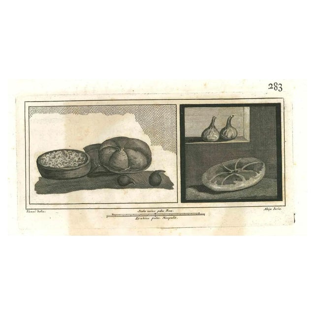 Vincenzo Aloja, Ancient Roman Still Life, Original Etching, 18th Century For Sale
