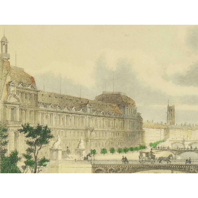Mid 20th Century Hand Colored "View of the Quays From the Pont Royal" Framed Print After Rouargue For Sale - Image 4 of 12