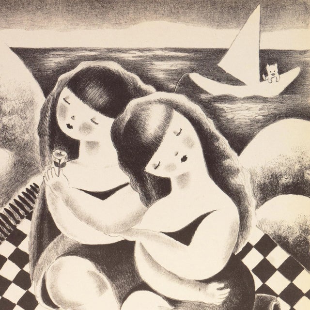 Paper 'Mimi and Bemi' by Nura Ulreich, Art Deco Woman Artist, Modernism, Salon D'Automne, Paris, 1943 For Sale - Image 7 of 11