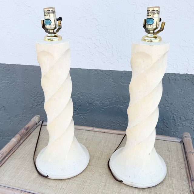 Postmodern Twisted Cream Textured Plaster Table Lamps - A Pair For Sale - Image 4 of 6
